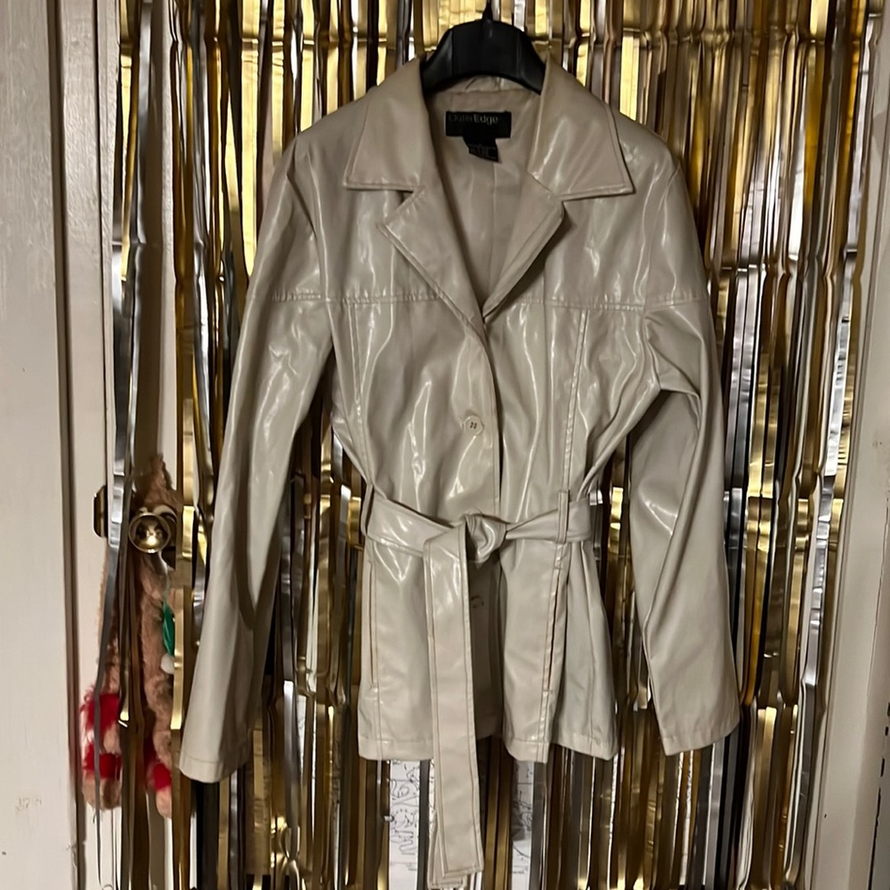 Outer Edge,off white, polyurethane, mid length water resistant Jacket